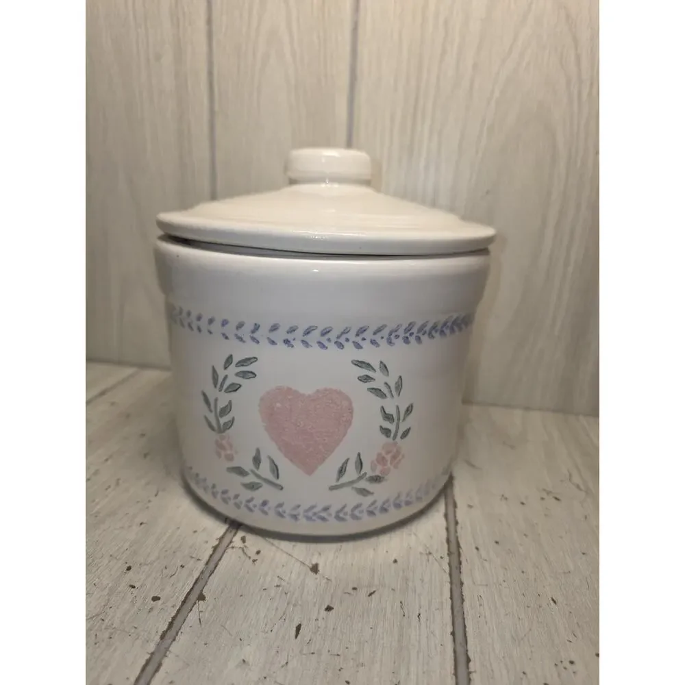 Vintage Pink Heart Flower Croc Canister USA Made 7